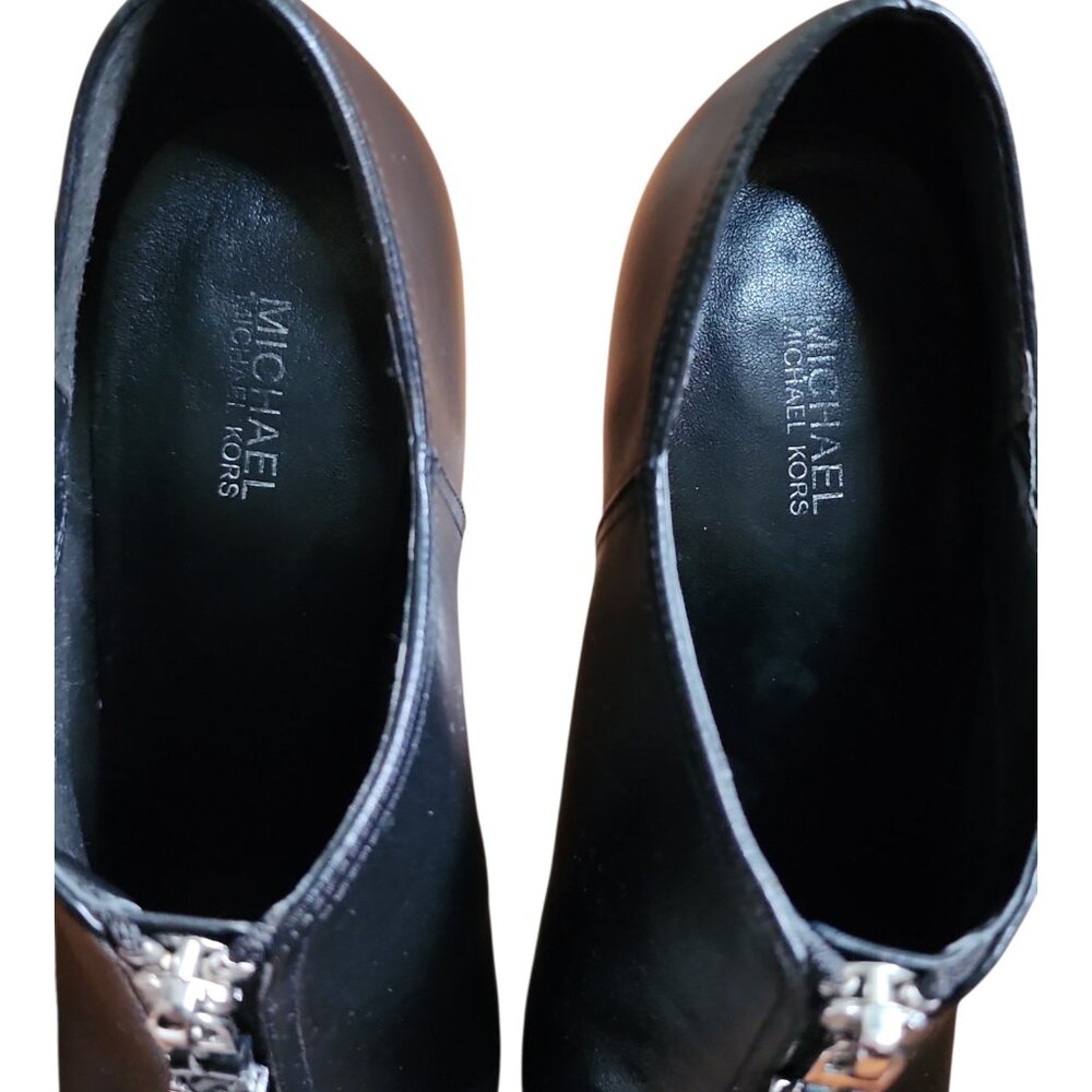 Michael Kors Bootie Shoes Womens Size 7.5 Black Calf Leather Stiletto Heel - Picture 4 of 9